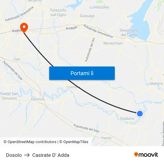 Dosolo to Casirate D' Adda map