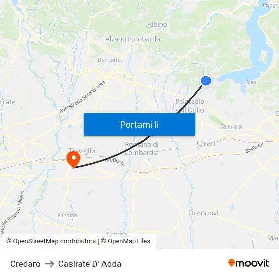 Credaro to Casirate D' Adda map