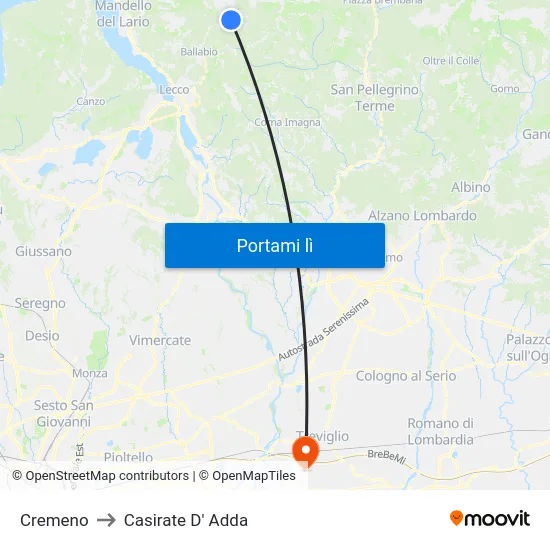 Cremeno to Casirate D' Adda map