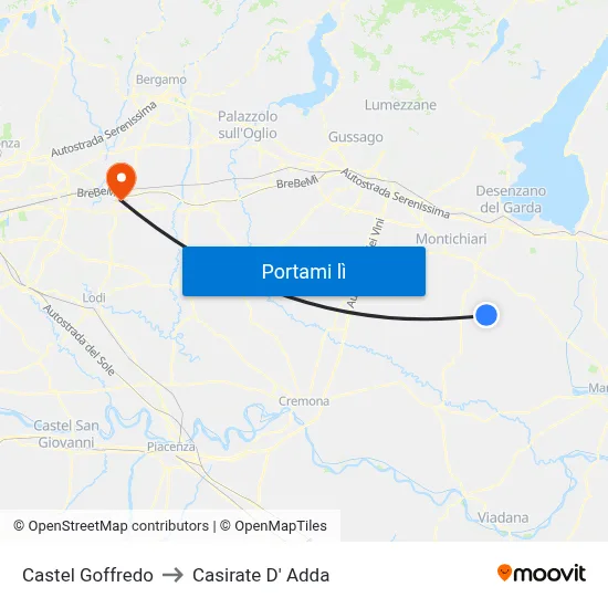 Castel Goffredo to Casirate D' Adda map