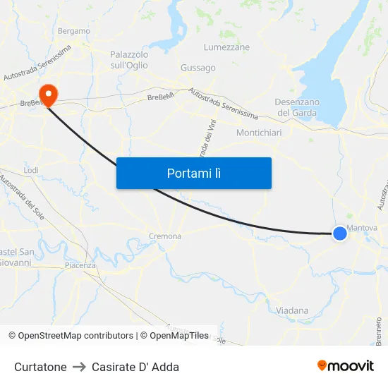 Curtatone to Casirate D' Adda map