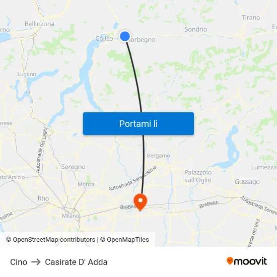 Cino to Casirate D' Adda map