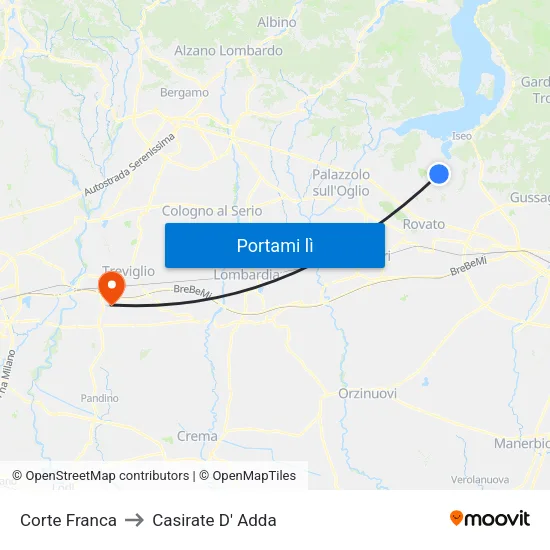 Corte Franca to Casirate D' Adda map