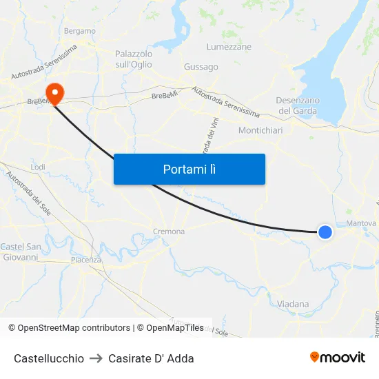 Castellucchio to Casirate D' Adda map