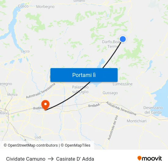 Cividate Camuno to Casirate D' Adda map