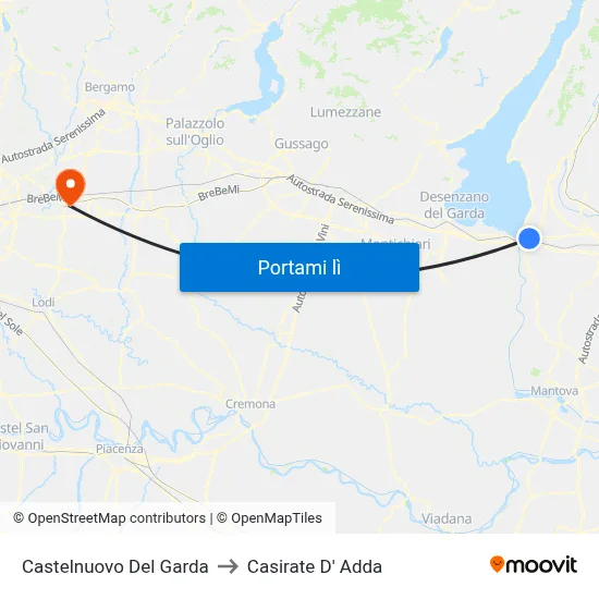 Castelnuovo Del Garda to Casirate D' Adda map