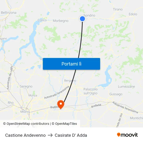Castione Andevenno to Casirate D' Adda map