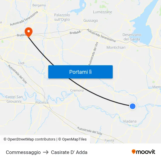 Commessaggio to Casirate D' Adda map