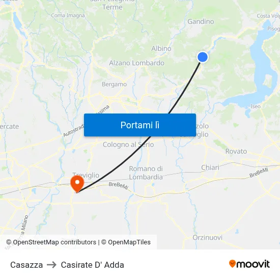 Casazza to Casirate D' Adda map