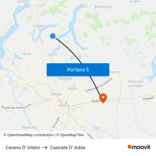 Cerano D' Intelvi to Casirate D' Adda map
