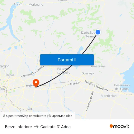 Berzo Inferiore to Casirate D' Adda map