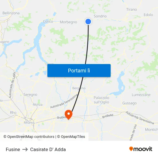 Fusine to Casirate D' Adda map