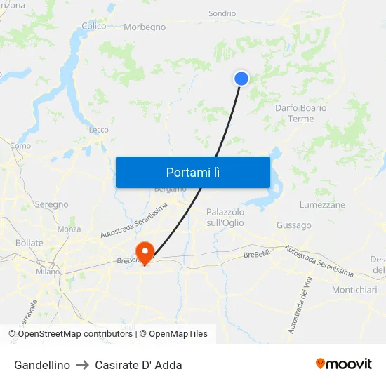 Gandellino to Casirate D' Adda map