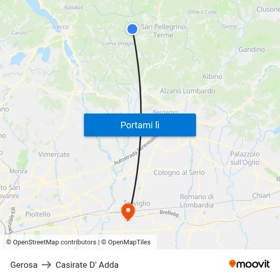 Gerosa to Casirate D' Adda map