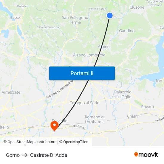 Gorno to Casirate D' Adda map