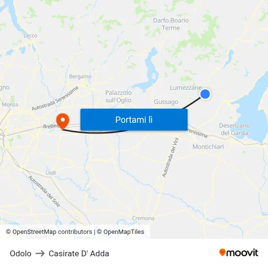 Odolo to Casirate D' Adda map