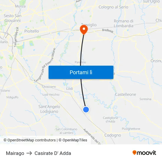 Mairago to Casirate D' Adda map