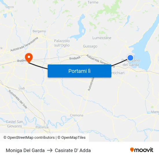 Moniga Del Garda to Casirate D' Adda map