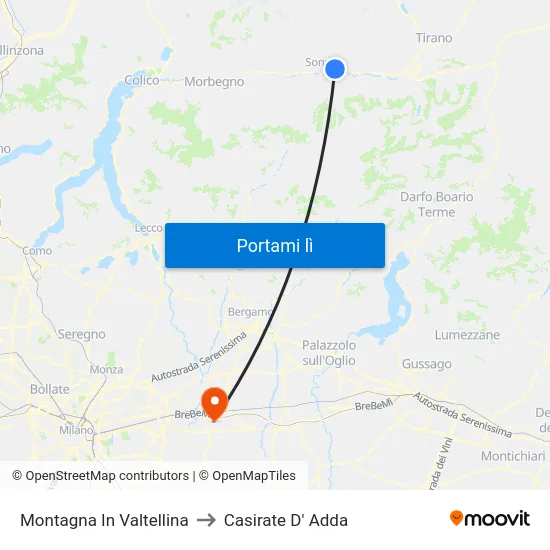 Montagna In Valtellina to Casirate D' Adda map