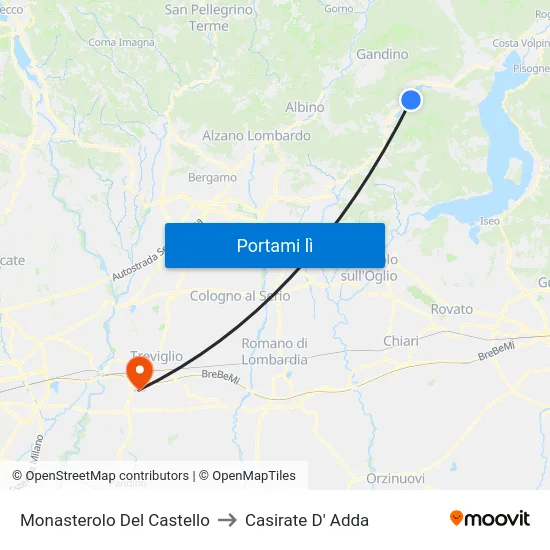 Monasterolo Del Castello to Casirate D' Adda map