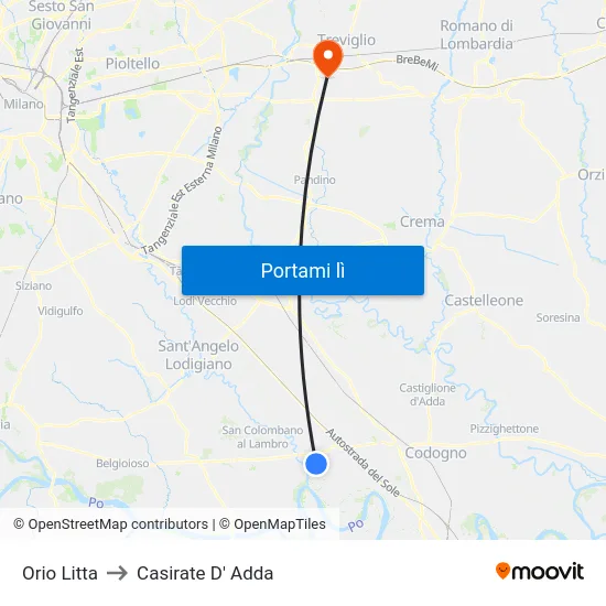Orio Litta to Casirate D' Adda map