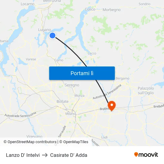 Lanzo D' Intelvi to Casirate D' Adda map