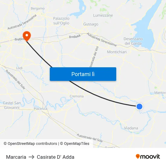 Marcaria to Casirate D' Adda map