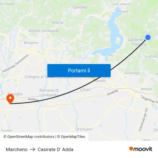 Marcheno to Casirate D' Adda map