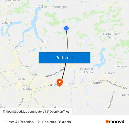 Olmo Al Brembo to Casirate D' Adda map
