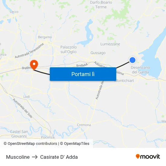 Muscoline to Casirate D' Adda map