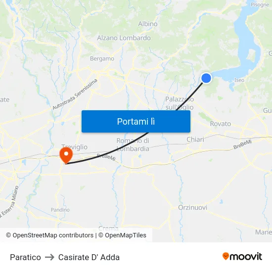Paratico to Casirate D' Adda map