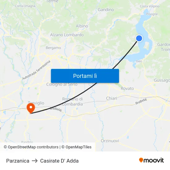 Parzanica to Casirate D' Adda map