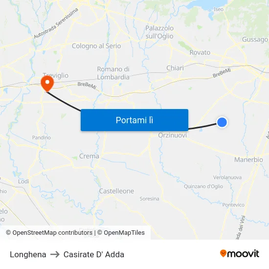 Longhena to Casirate D' Adda map