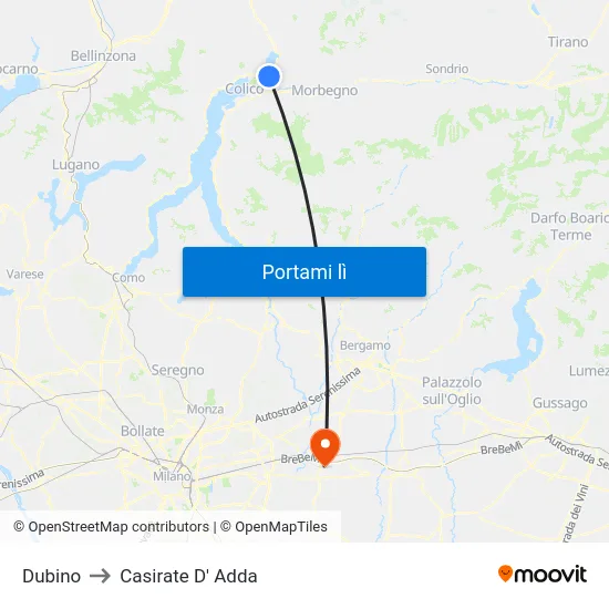Dubino to Casirate D' Adda map
