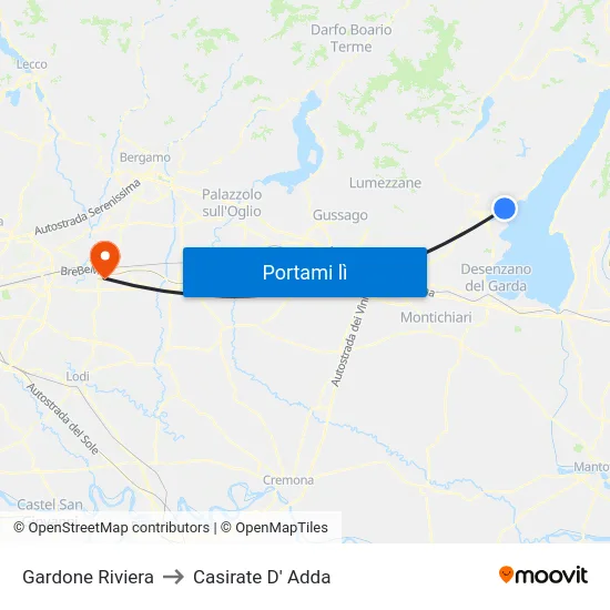 Gardone Riviera to Casirate D' Adda map