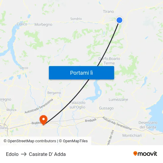 Edolo to Casirate D' Adda map
