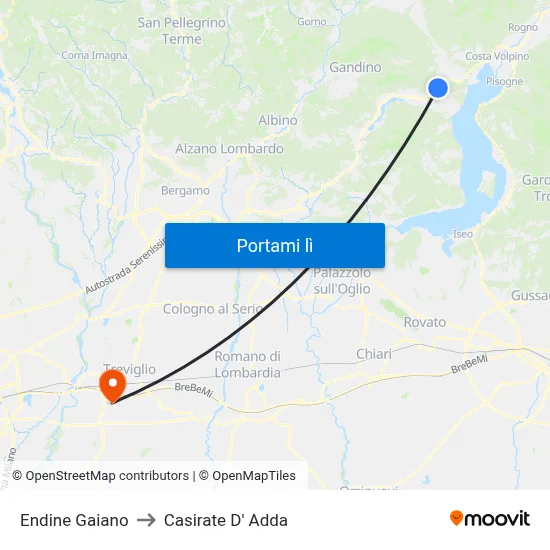 Endine Gaiano to Casirate D' Adda map