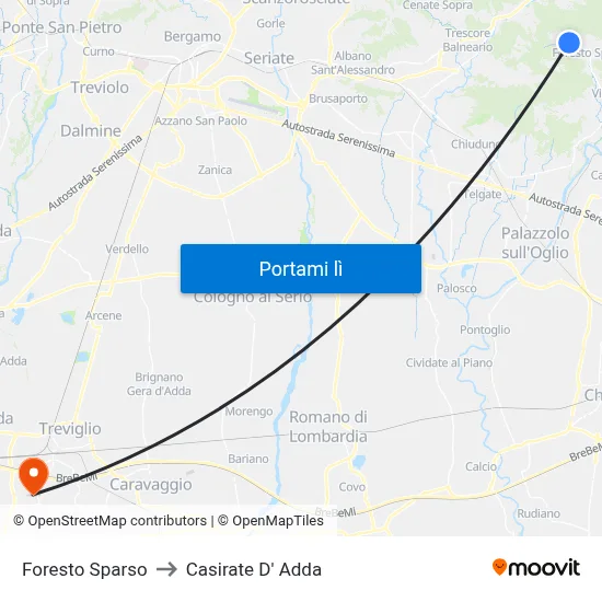 Foresto Sparso to Casirate D' Adda map
