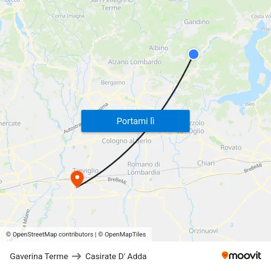 Gaverina Terme to Casirate D' Adda map