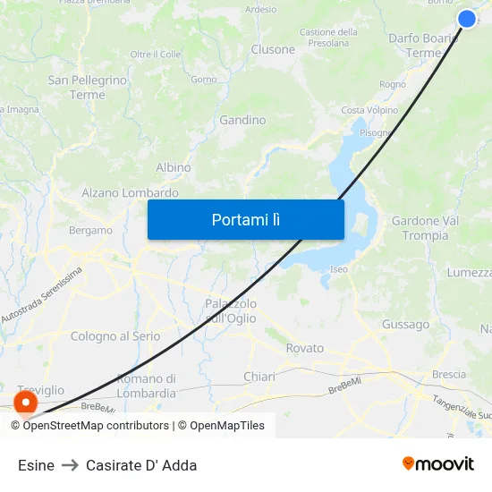 Esine to Casirate D' Adda map