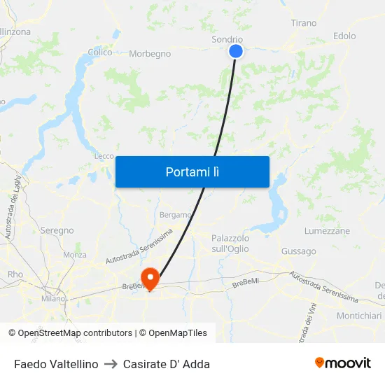 Faedo Valtellino to Casirate D' Adda map