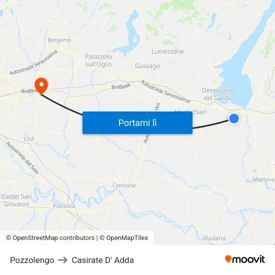Pozzolengo to Casirate D' Adda map