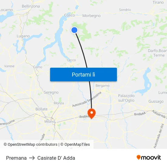 Premana to Casirate D' Adda map