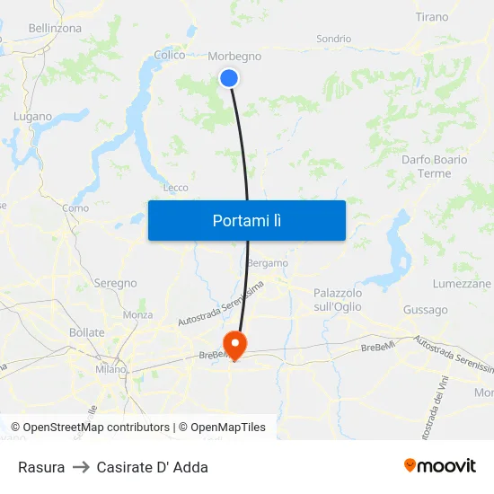 Rasura to Casirate D' Adda map