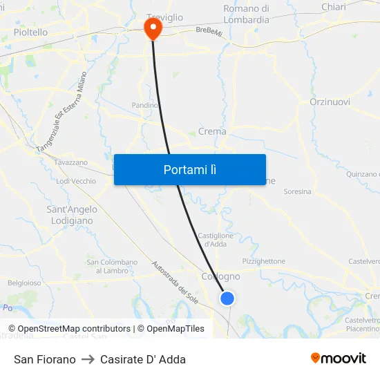 San Fiorano to Casirate D' Adda map