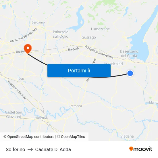 Solferino to Casirate D' Adda map