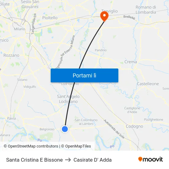 Santa Cristina E Bissone to Casirate D' Adda map