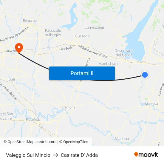 Valeggio Sul Mincio to Casirate D' Adda map