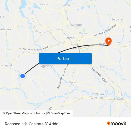 Rosasco to Casirate D' Adda map