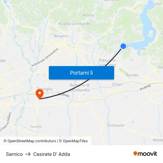 Sarnico to Casirate D' Adda map